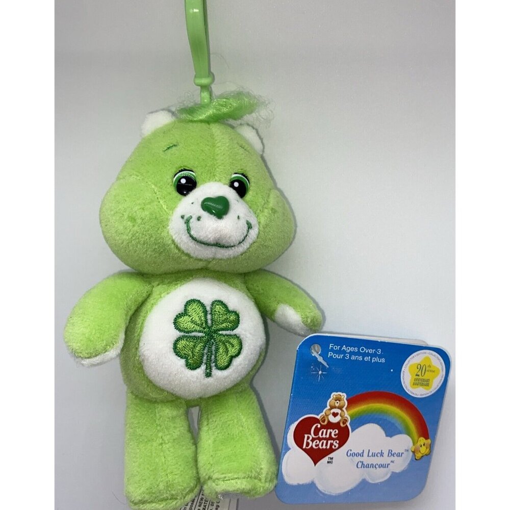 Care Bears Good Luck Bear Plush 20th Anniversary Green Shamrock Carlton Cards